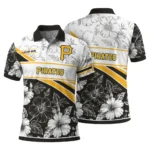 Pittsburgh Pirates Polo Shirt Personalized Floral Angles Black White Best Selling