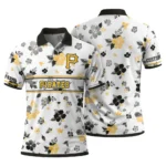 Pittsburgh Pirates Polo Shirt Personalized Floral Pinstripe Black White Best Selling