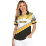 Pittsburgh Pirates Polo Shirt Personalized Slanted Stripes Black White Best Selling