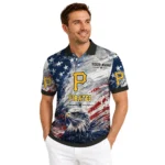 Pittsburgh Pirates Polo Shirt Personalized Star Brushstrokes Black Blue Best Selling