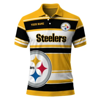 Pittsburgh Steelers Polo Shirt Custom Horizontal Blocks Gold Best Selling