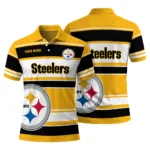 Pittsburgh Steelers Polo Shirt Custom Horizontal Blocks Gold Best Selling