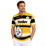 Pittsburgh Steelers Polo Shirt Custom Horizontal Blocks Gold Best Selling