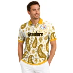 Pittsburgh Steelers Polo Shirt Custom Paisley Florals Gold White Best Selling