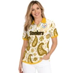 Pittsburgh Steelers Polo Shirt Custom Paisley Florals Gold White Best Selling