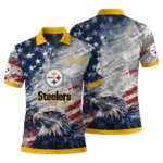 Pittsburgh Steelers Polo Shirt Custom Star Brushstrokes Gold Blue Best Selling