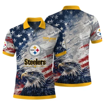 Pittsburgh Steelers Polo Shirt Custom Star Brushstrokes Gold Blue Fashion Forward