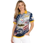 Pittsburgh Steelers Polo Shirt Custom Star Brushstrokes Gold Blue Best Selling