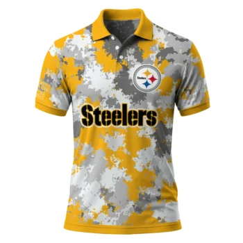Pittsburgh Steelers Polo Shirt Customized Pixel Camo Gold Best Selling