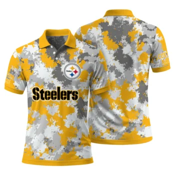 Pittsburgh Steelers Polo Shirt Customized Pixel Camo Gold Fashion Forward