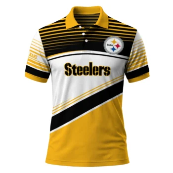 Pittsburgh Steelers Polo Shirt Customized Slanted Stripes Gold White Best Selling