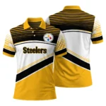 Pittsburgh Steelers Polo Shirt Customized Slanted Stripes Gold White Best Selling