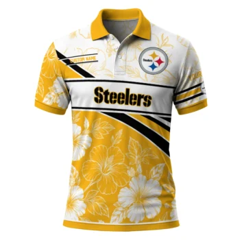 Pittsburgh Steelers Polo Shirt Personalized Floral Angles Gold White Best Selling