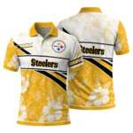 Pittsburgh Steelers Polo Shirt Personalized Floral Angles Gold White Best Selling