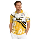 Pittsburgh Steelers Polo Shirt Personalized Floral Angles Gold White Best Selling
