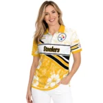 Pittsburgh Steelers Polo Shirt Personalized Floral Angles Gold White Best Selling