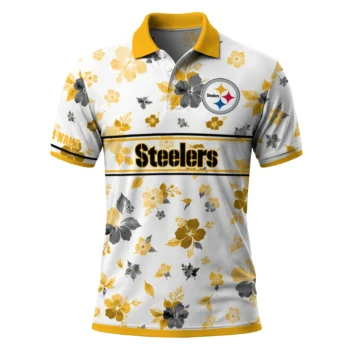 Pittsburgh Steelers Polo Shirt Personalized Floral Pinstripe Gold White Best Selling