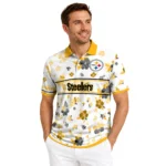 Pittsburgh Steelers Polo Shirt Personalized Floral Pinstripe Gold White Best Selling