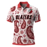 Portland Trail Blazers Polo Shirt - Personalized Paisley Florals Red White