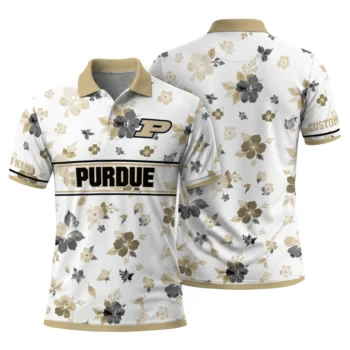 Purdue Boilermakers Polo Shirt Personalized Floral Pinstripe Gold White Fashion Forward