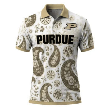 Purdue Boilermakers Polo Shirt Personalized Paisley Florals Gold White Best Selling