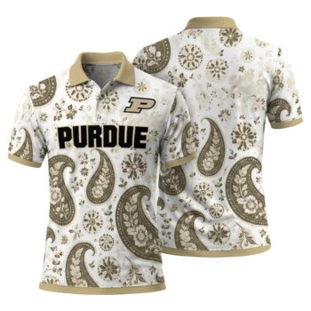 Purdue Boilermakers Polo Shirt Personalized Paisley Florals Gold White Fashion Forward