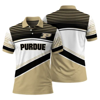 Purdue Boilermakers Polo Shirt Personalized Slanted Stripes Gold White Fashion Forward