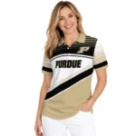 Purdue Boilermakers Polo Shirt Personalized Slanted Stripes Gold White Best Selling