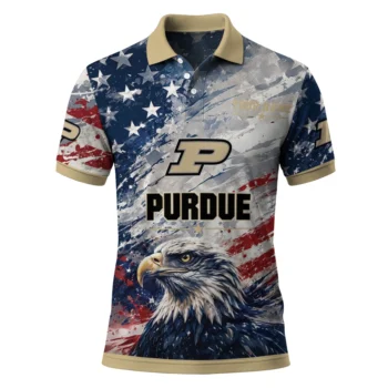 Purdue Boilermakers Polo Shirt Personalized Star Brushstrokes Gold Blue Best Selling