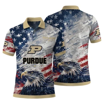 Purdue Boilermakers Polo Shirt Personalized Star Brushstrokes Gold Blue Fashion Forward
