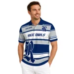 Rice Owls Polo Shirt Personalized Horizontal Blocks Navy Blue Best Selling
