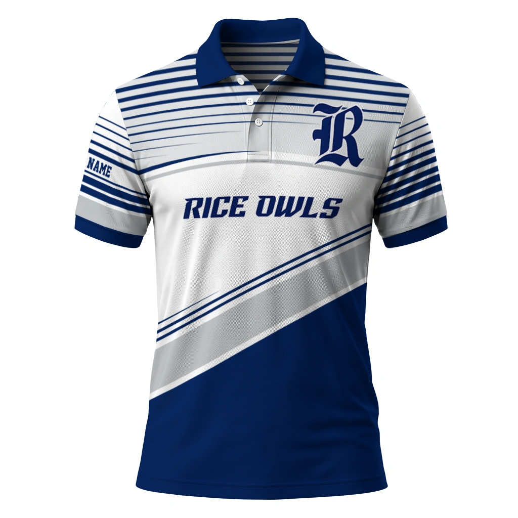 Rice Owls Polo Shirt Personalized Slanted Stripes Navy Blue White Best Selling Rice Owls Polo Shirt Personalized Slanted Stripes Navy Blue White Best Selling