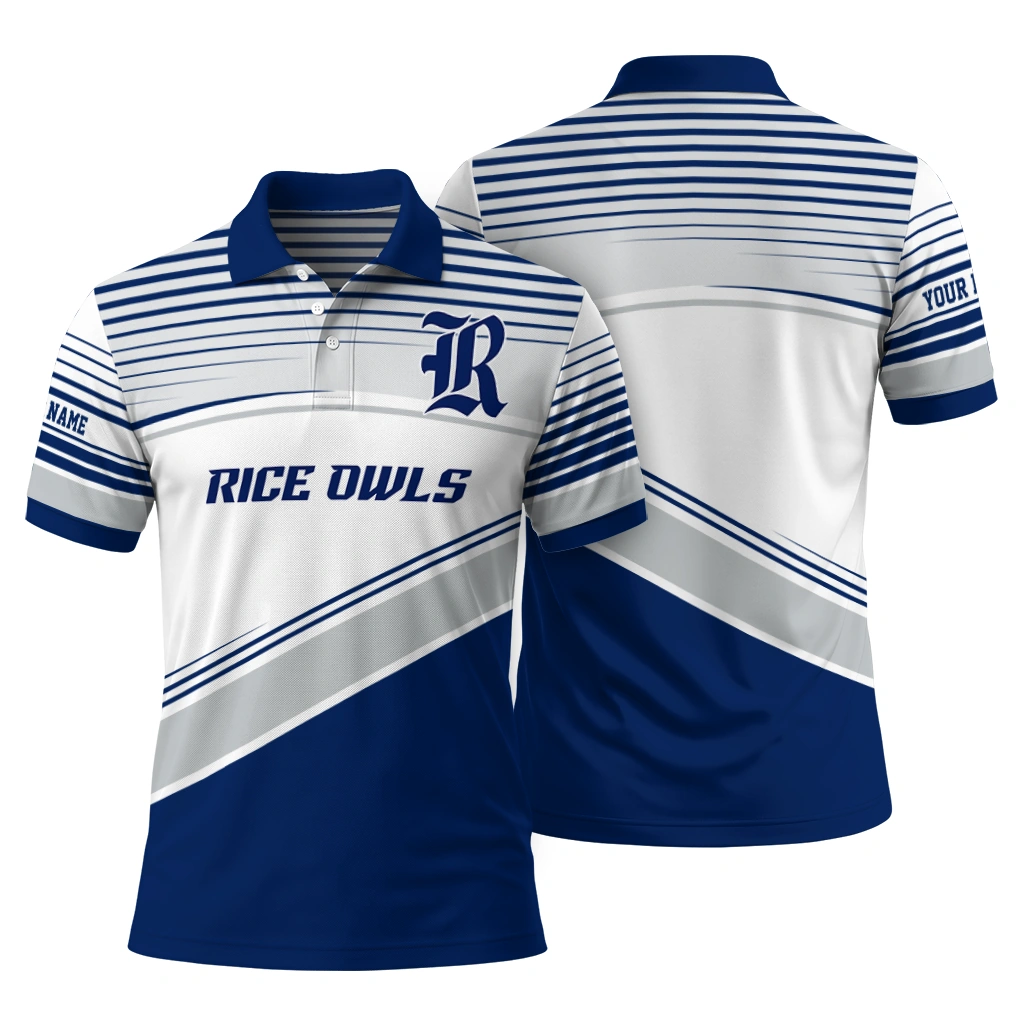 Rice Owls Polo Shirt Personalized Slanted Stripes Navy Blue White Fashion Forward Rice Owls Polo Shirt Personalized Slanted Stripes Navy Blue White Fashion Forward