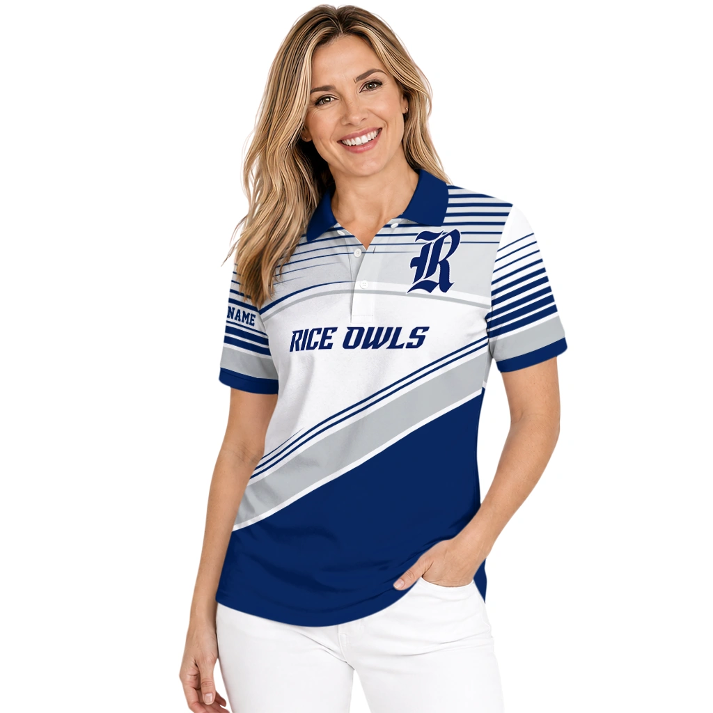 Rice Owls Polo Shirt Personalized Slanted Stripes Navy Blue White Latest Model Rice Owls Polo Shirt Personalized Slanted Stripes Navy Blue White Latest Model