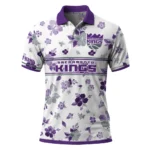 Sacramento Kings Polo Shirt - Custom Floral Pinstripe Purple White