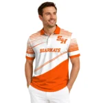 Sam Houston Bearkats Polo Shirt Custom Slanted Stripes Orange White Best Selling
