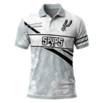 San Antonio Spurs Polo Shirt - Customized Floral Angles Silver White