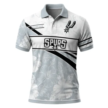 San Antonio Spurs Polo Shirt - Customized Floral Angles Silver White