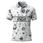 San Antonio Spurs Polo Shirt - Customized Floral Pinstripe Silver White