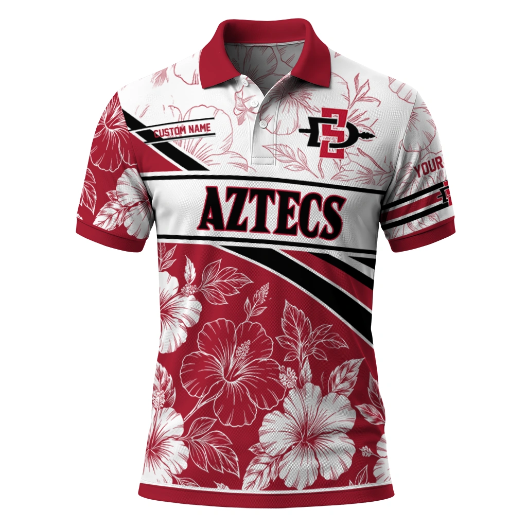 San Diego State Aztecs Polo Shirt Custom Floral Angles Red White Best Selling San Diego State Aztecs Polo Shirt Custom Floral Angles Red White Best Selling