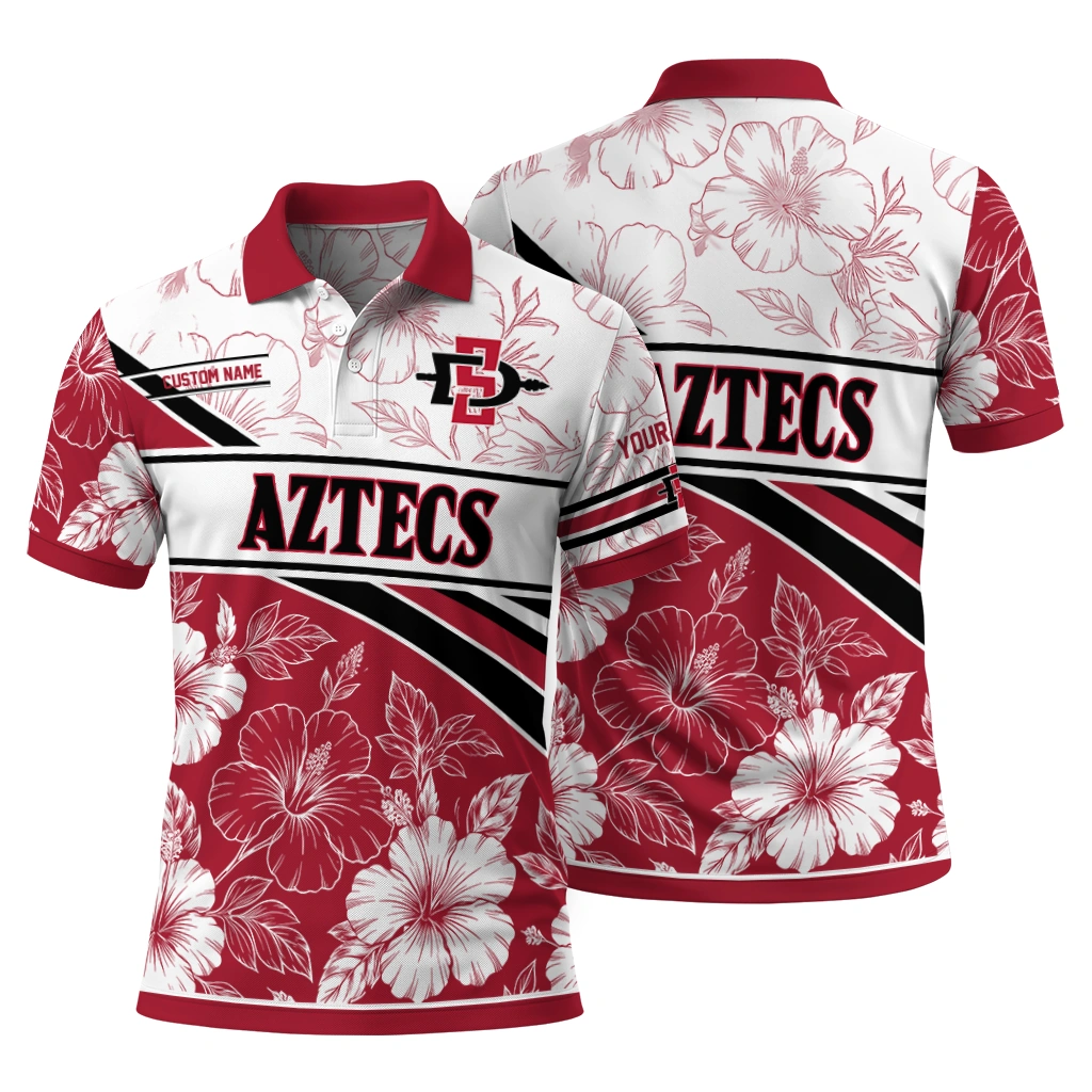 San Diego State Aztecs Polo Shirt Custom Floral Angles Red White Fashion Forward San Diego State Aztecs Polo Shirt Custom Floral Angles Red White Fashion Forward