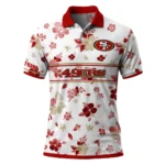 San Francisco 49ers Polo Shirt Custom Floral Pinstripe Red White Best Selling