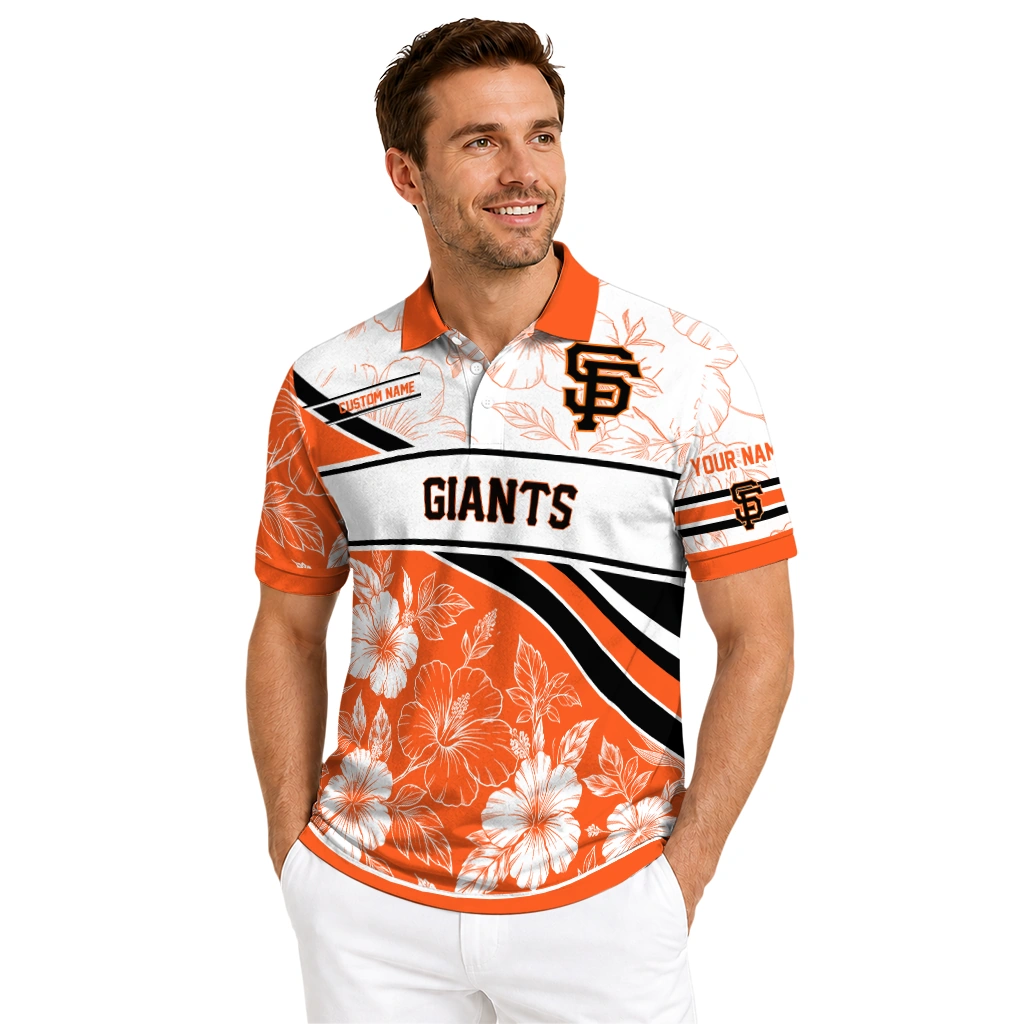 San Francisco Giants Polo Shirt Customized Floral Angles Orange White High Quality San Francisco Giants Polo Shirt Customized Floral Angles Orange White High Quality