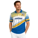 San Jose State Spartans Polo Shirt Personalized Slanted Stripes Blue White Best Selling