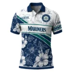 Seattle Mariners Polo Shirt Personalized Floral Angles Navy Blue White Best Selling