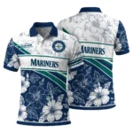 Seattle Mariners Polo Shirt Personalized Floral Angles Navy Blue White Best Selling