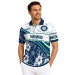 Seattle Mariners Polo Shirt Personalized Floral Angles Navy Blue White Best Selling