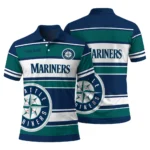Seattle Mariners Polo Shirt Personalized Horizontal Blocks Navy Blue Best Selling