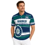Seattle Mariners Polo Shirt Personalized Horizontal Blocks Navy Blue Best Selling