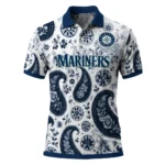 Seattle Mariners Polo Shirt Personalized Paisley Florals Navy Blue White Best Selling
